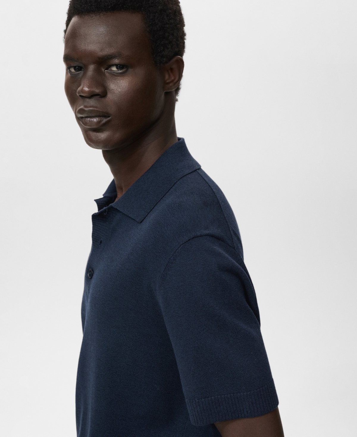 Mango Cotton Blend Knit Polo In Blue