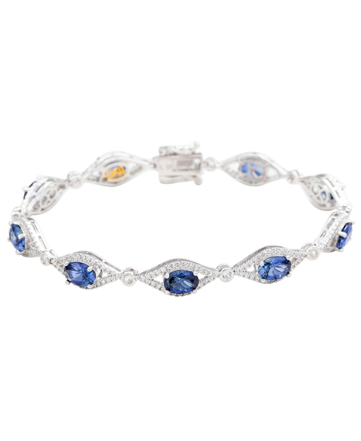 Suzy Levian Sterling Silver Oval-Cut Sapphire & Created White Tennis Bracelet