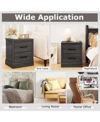 Set of 2 Drawer Nightstand Bedside Table Compact Sofa End Table Oak Dark Grey