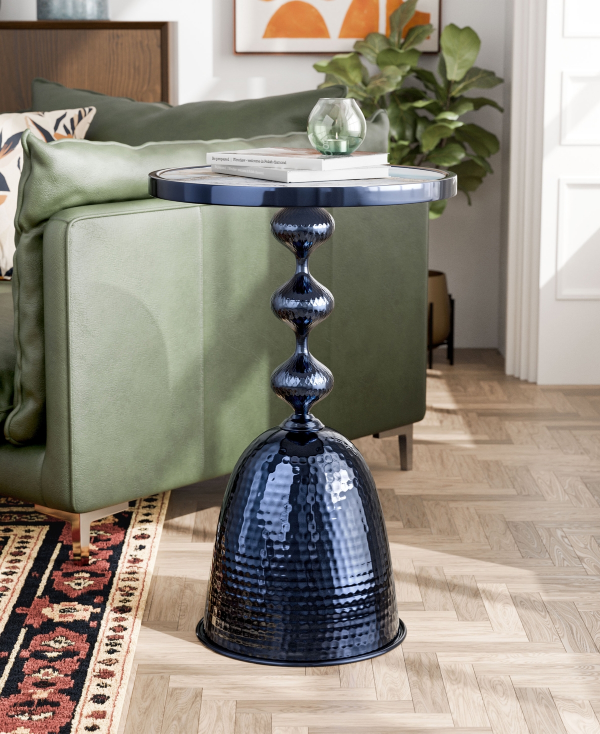 Furniture Of America Knoll 16" Metal Round End Table With Pedestal Base In Blue