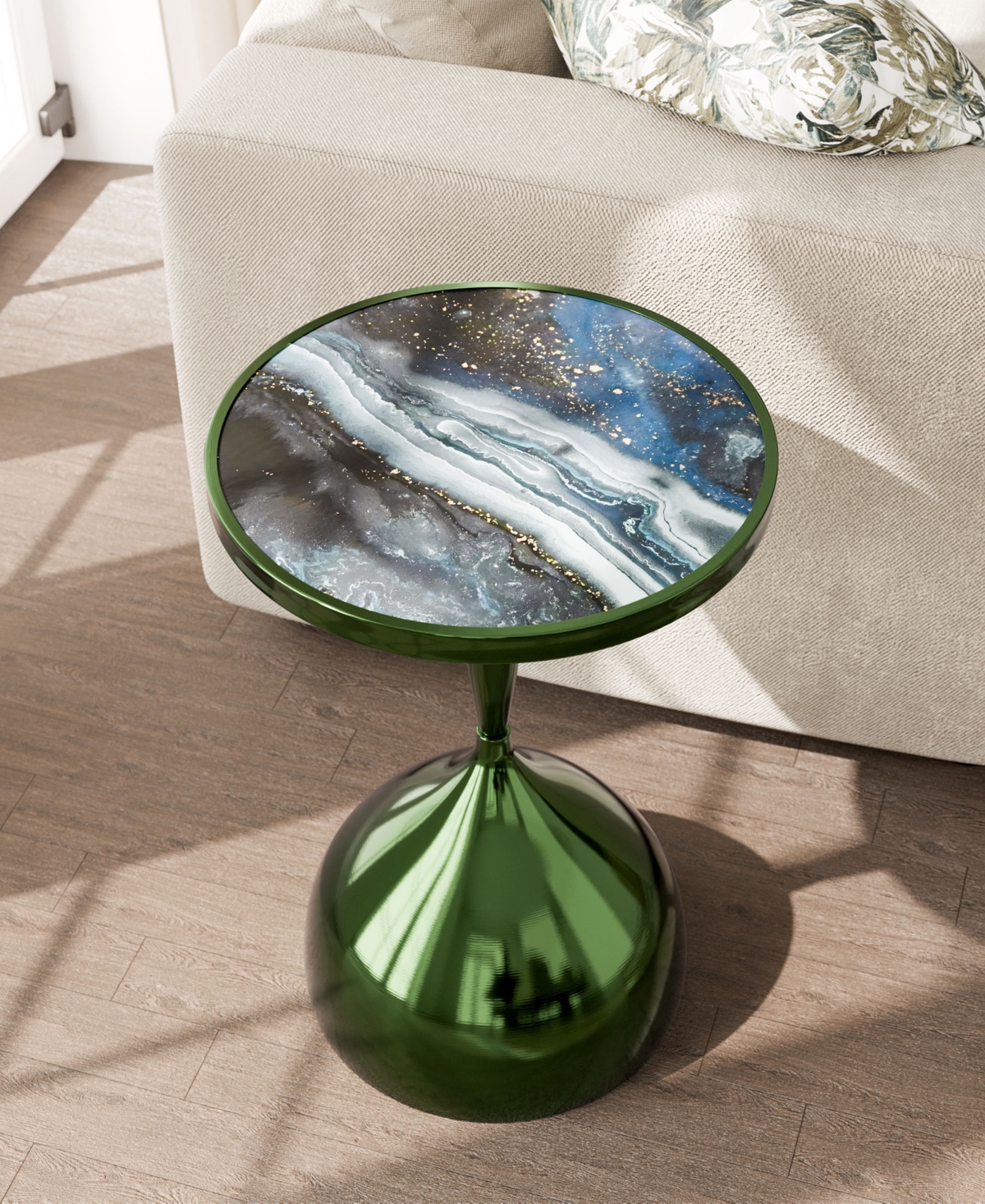 Furniture Of America Knoll 16" Metal Round End Table With Pedestal Base In Green