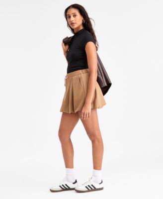 Women's Tie-Waist Bubble-Hem Mini Skirt