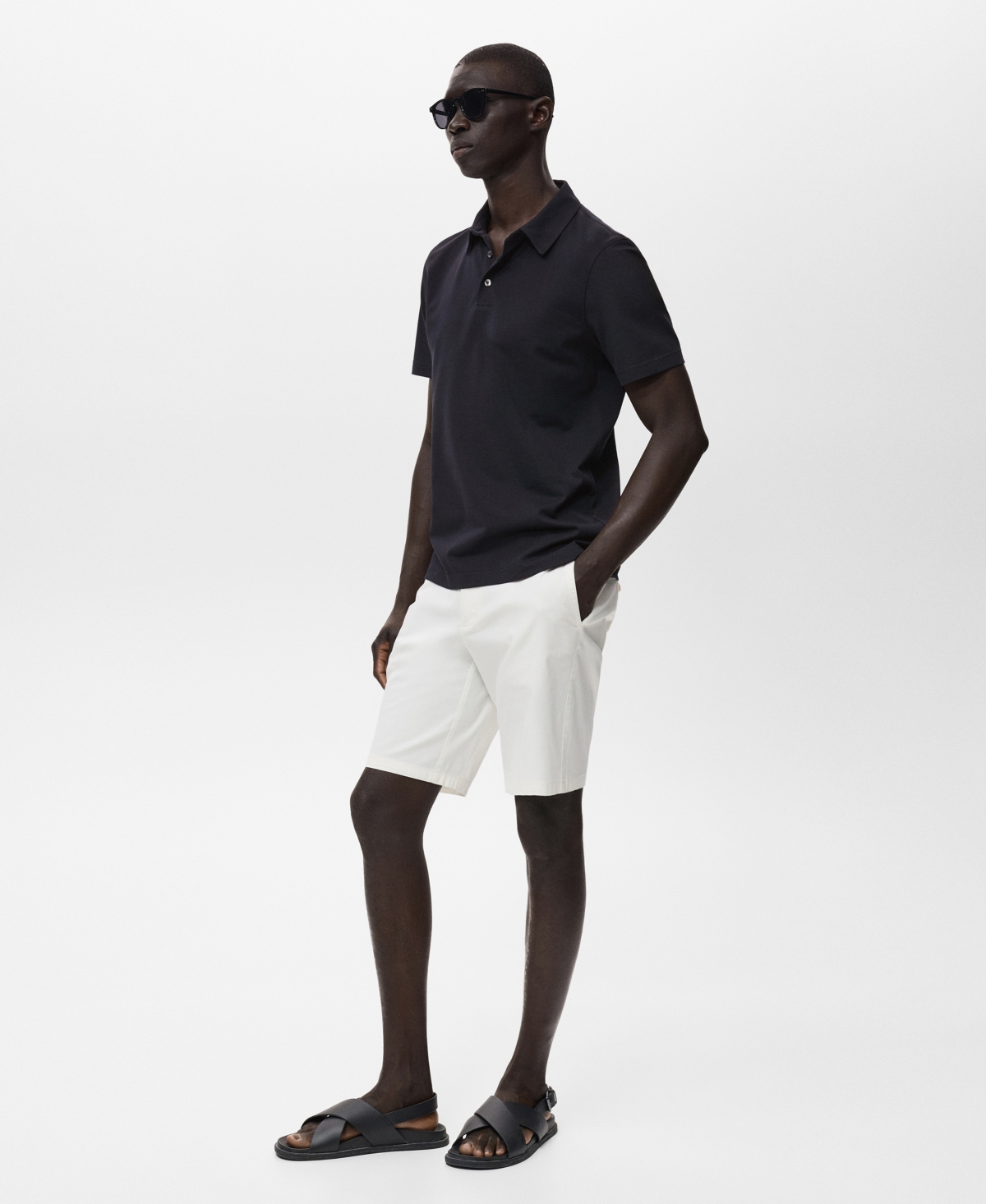 Mango Solid Cotton Blend Piqué Polo In Black