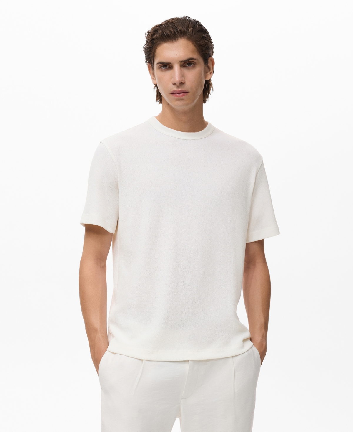 Mango Short Sleeve Cotton Crewneck Sweater In White