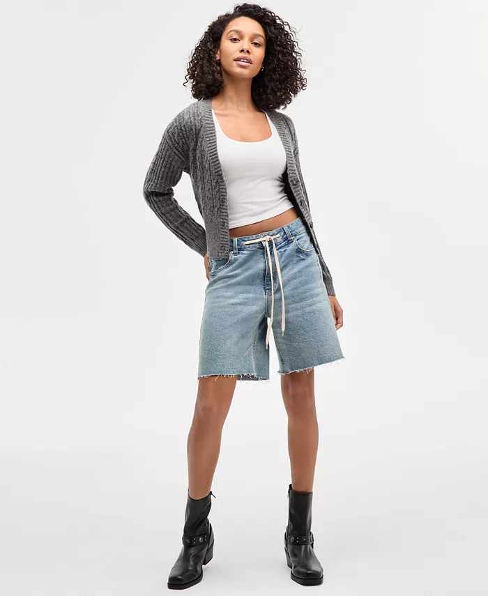 Juniors' Cable-Knit V-Neck Cropped Cardigan - thumbnail 5