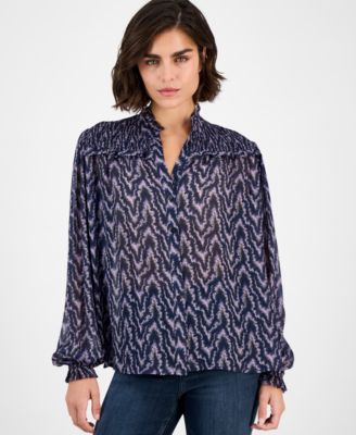 BOSS Orange - Women's Smocked Mock Neck Blouse