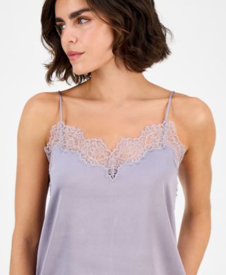 Women's Lace-Trim Hammered Satin Tank