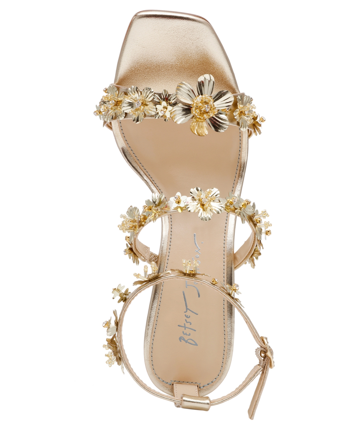 Betsey Johnson Women's Lorra Flower Sequin Dress Sandals In Gold