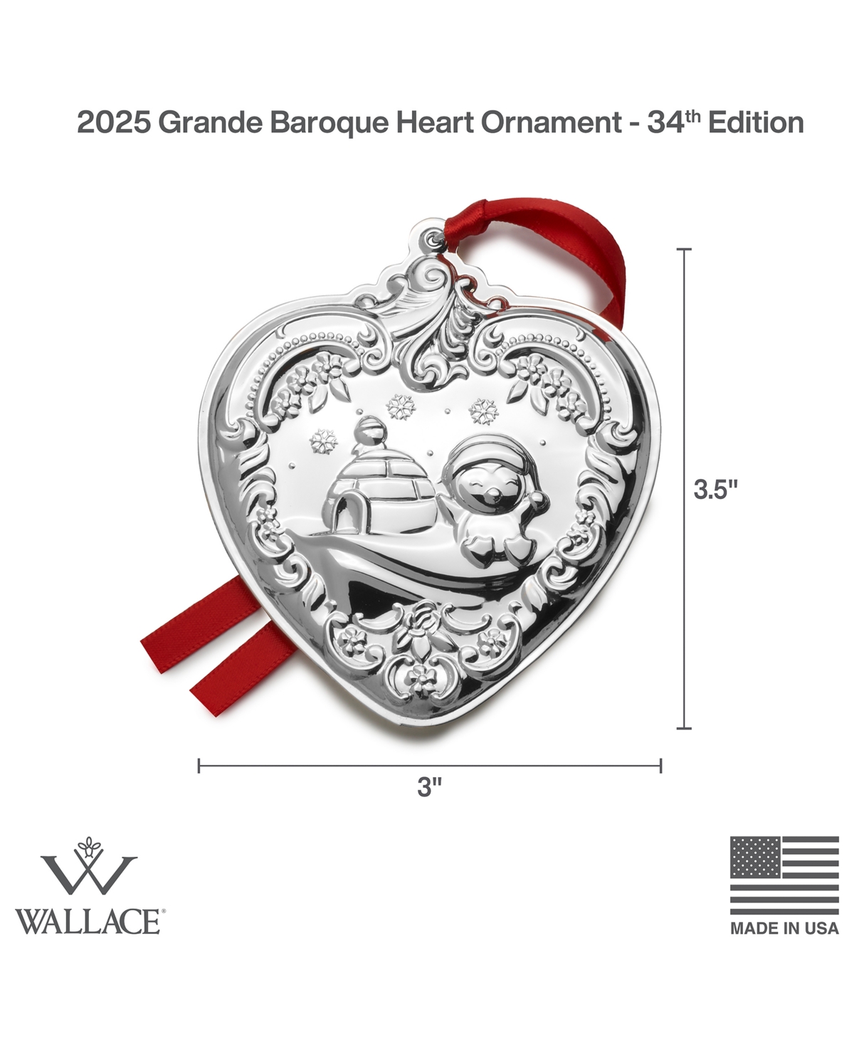 Wallace 2025 Sterling Silver Grande Baroque Heart Ornament, 34th Edition