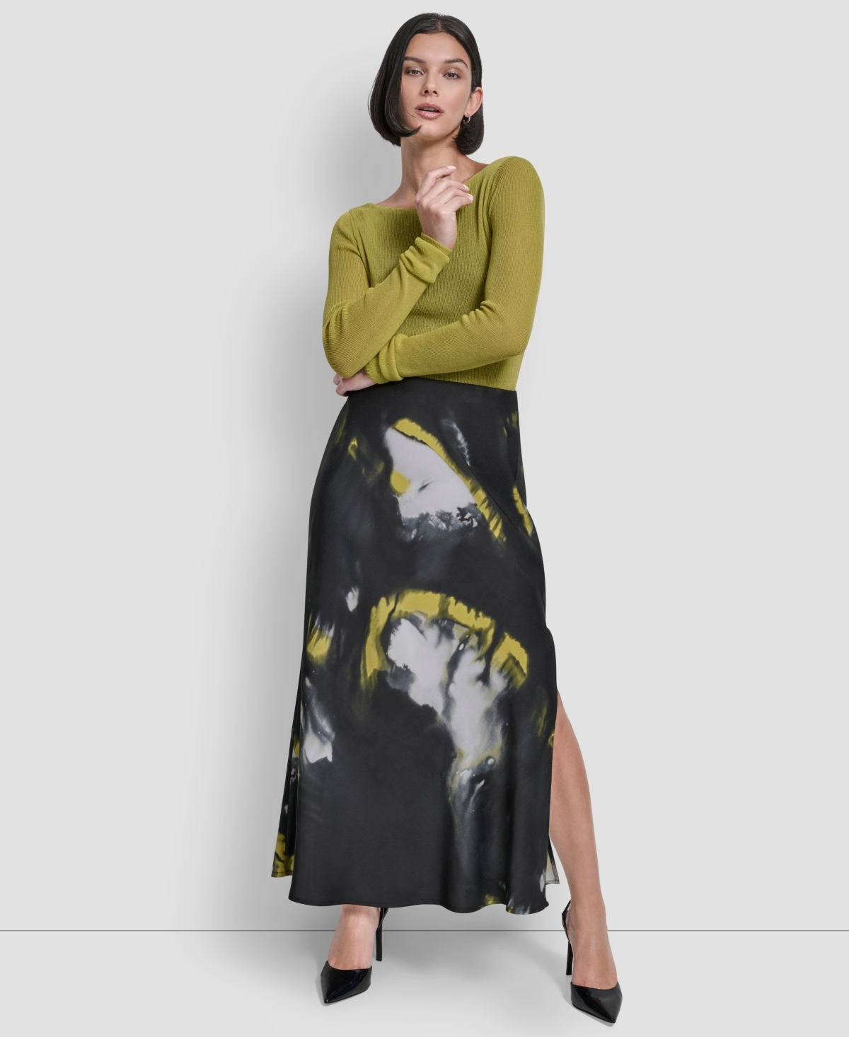 Dkny Women's Printed Maxi Bias Pull-on Skirt In Black