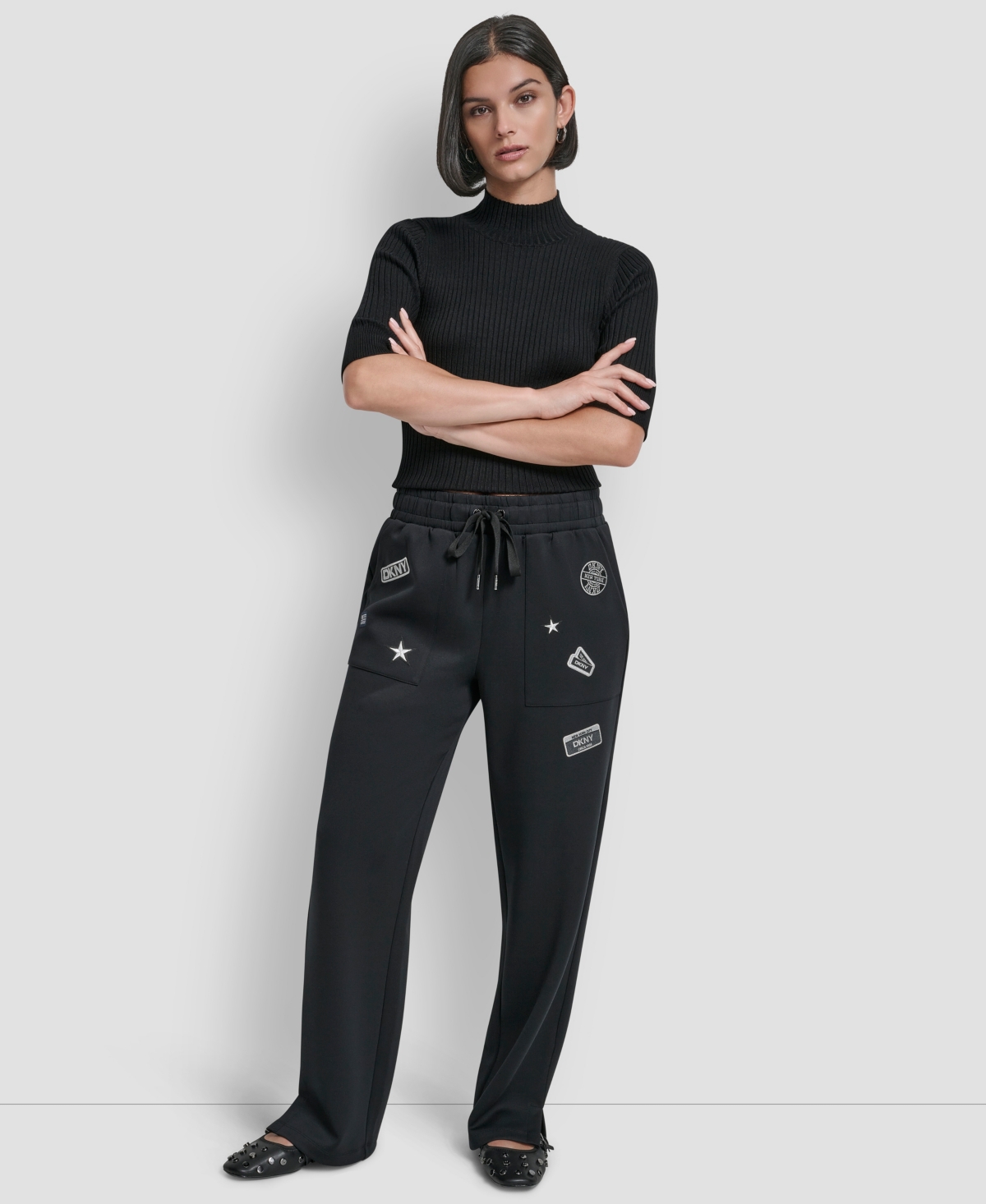 Dkny Women's Pins & Patches Scuba Jogger Pants In Black