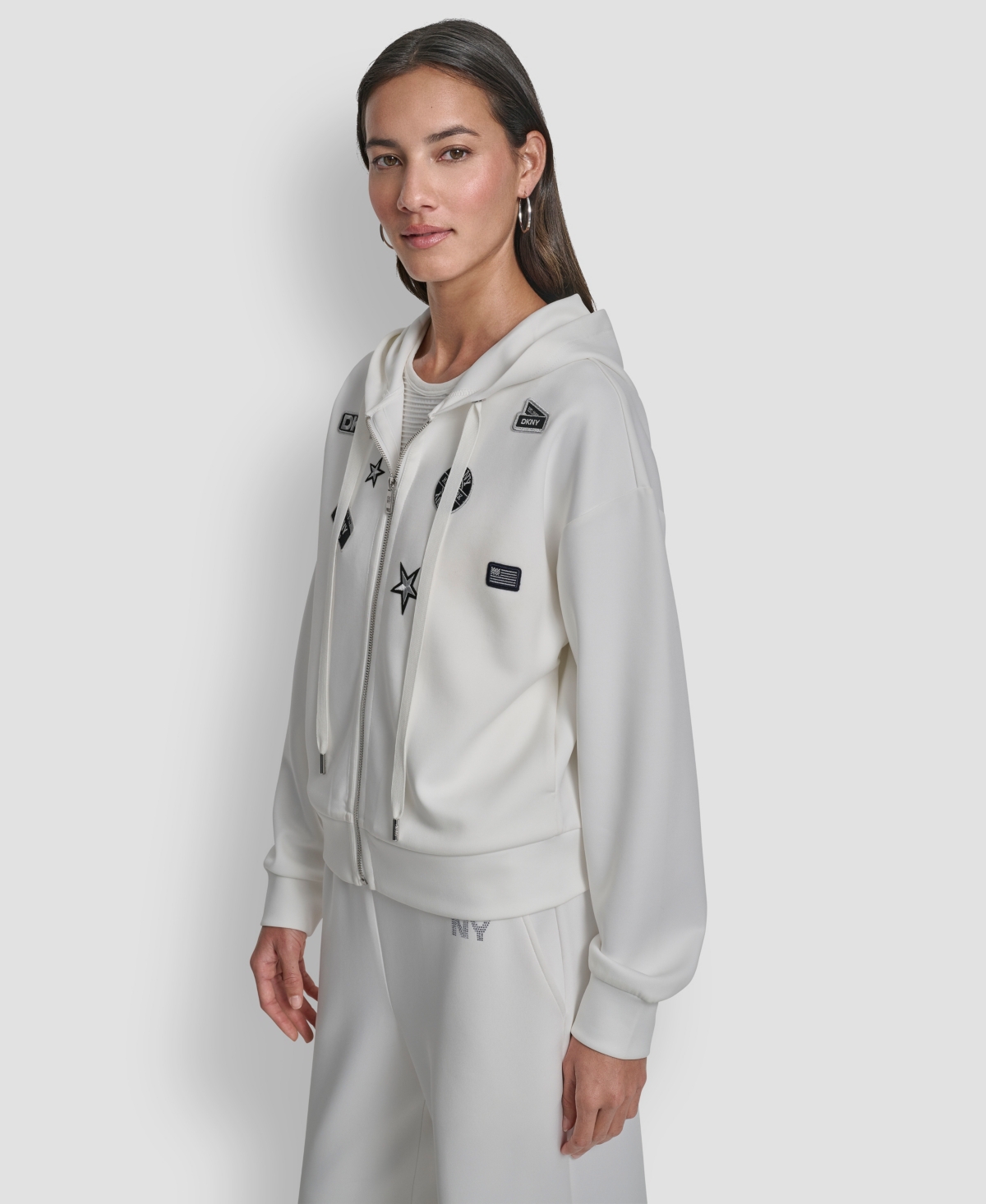 Dkny Women's Long Sleeve Zip-up Jacket In White