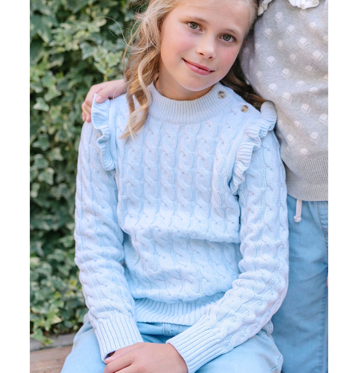 Свитер Hope & Henry Organic Long Sleeve Mock Neck with Ruffle для девочек-малышей, цвет: Светлый синий меланжевый — фото 3