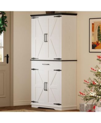 Kitchen Pantry Cabinet with Adjustable Shelves, White/Black