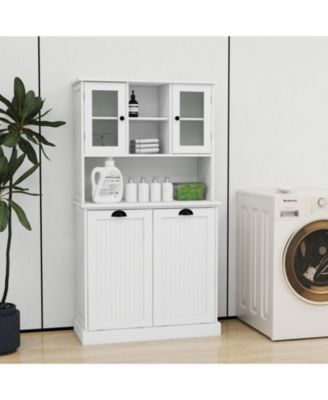 Tall Tilt-Out Laundry Cabinet with 2 Compartments and Adjustable Shelves