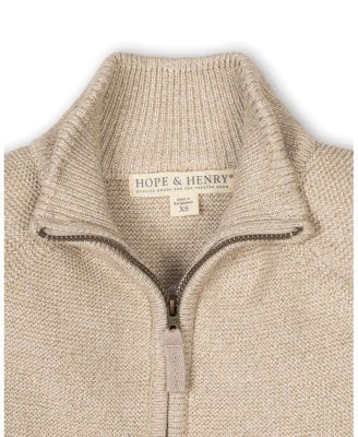 Boys Organic Long Sleeve Full Zip Raglan Mock Neck Sweater