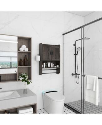 Bathroom Wall Cabinet with Doors, Adjustable Shelf, Towel Bar, and Paper Holder