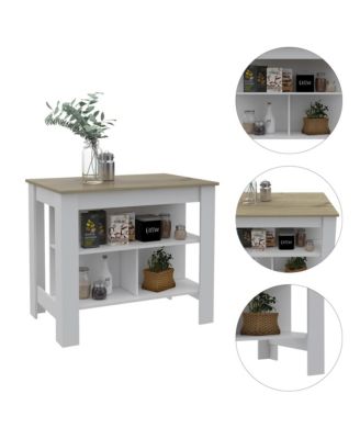 Modern Kitchen Island with Storage Shelves and Drawer, Freestanding Design