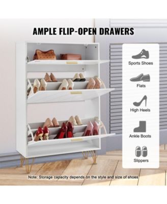 Shoe Cabinet with 3 Flip Drawers, Freestanding Entryway Organizer for Boots and Heels