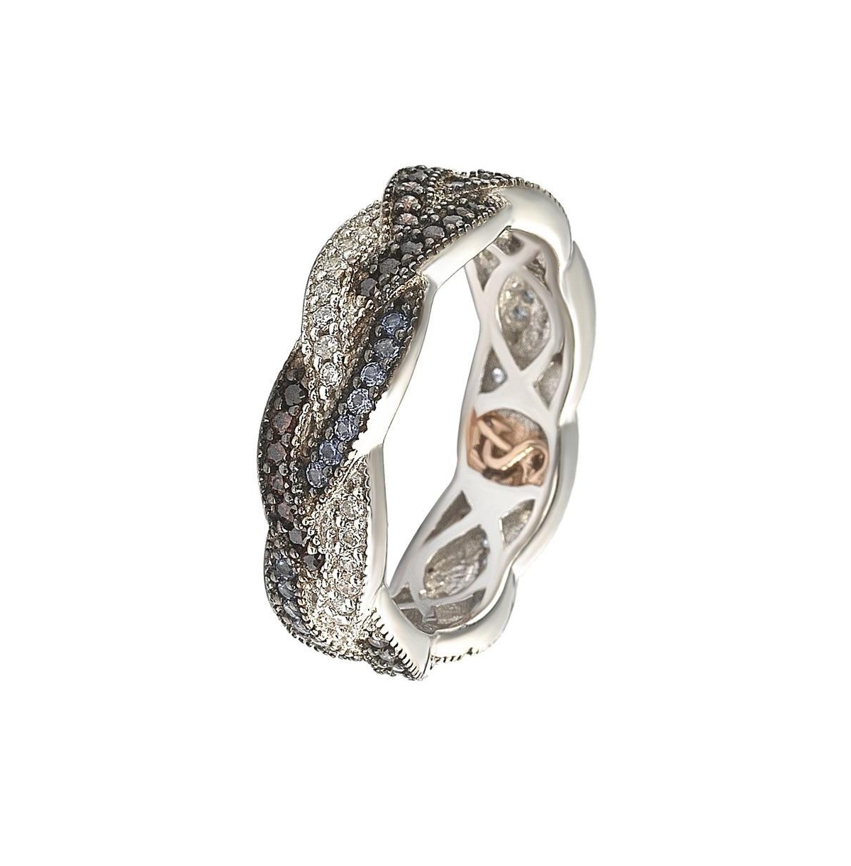 Suzy Levian Sterling Silver Cubic Zirconia Crossover Eternity Band