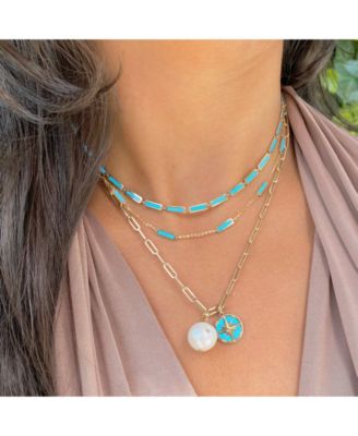Turquoise Bar Necklace 14K Gold 16 inches