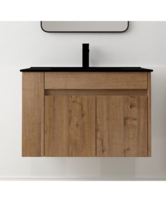 30 Inch Bathroom Vanity with Black Ceramic Basin and Adjustable Open Shelf