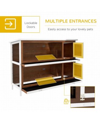 Wooden Bunny Cage w/ Dividers and Pull Out Trays for Outdoors,