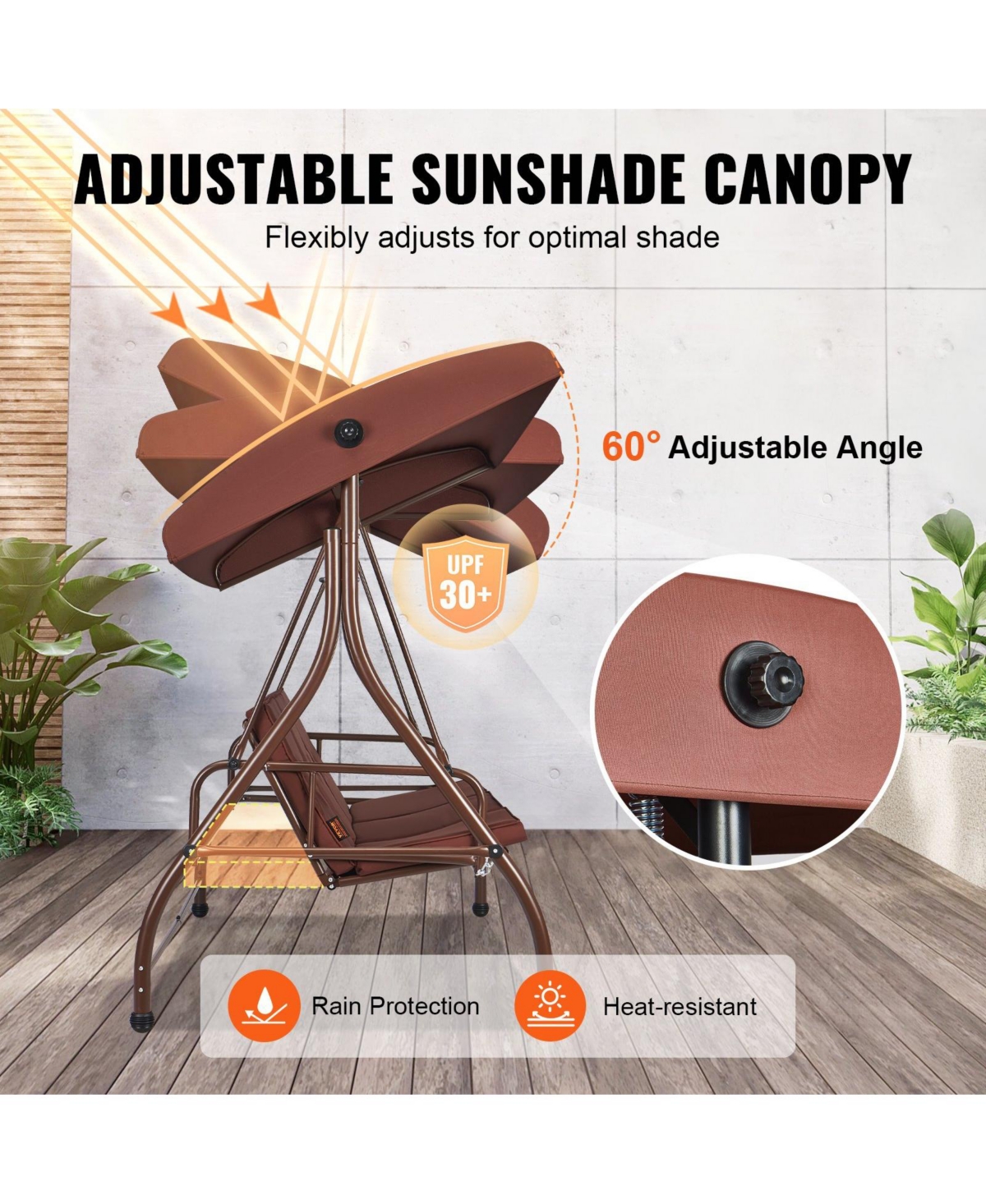 Flynama 3-Seat Patio Swing Chair, Converting Canopy Swing, Outdoor Patio Porch with Adjustable Canopy, Removable Thick Cushion and Alloy Steel Frame,