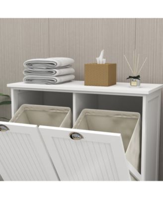 Two-Compartment Tilt-Out Laundry Sorter Cabinet with Hidden Storage