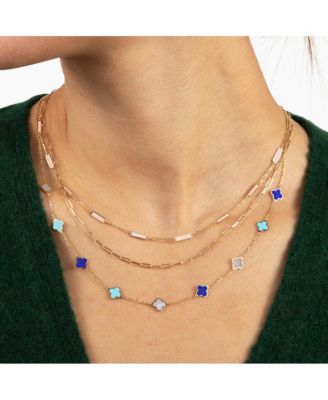 Pink Pearl Bar Chain Necklace 14K Gold