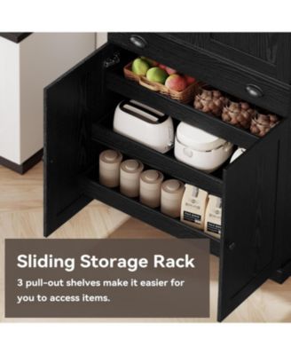 Kitchen Pantry with Drawer, Sliding Storage Rack, Black