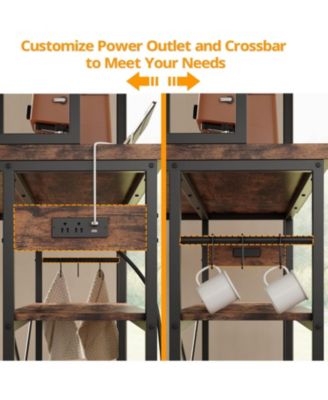 Kitchen Island with Stools, Storage and Power Outlet, Vintage Brown