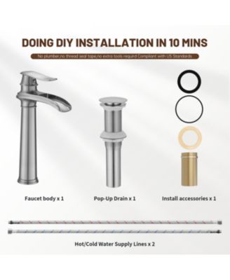 Waterfall Single Hole Single Handle Bathroom Vessel Sink Faucet with Pop-Up Drain Assembly