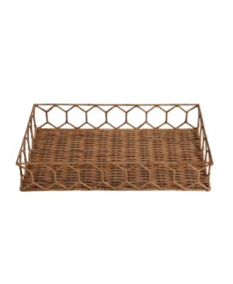 Jonathan Y Honeycomb 19.75" Rustic Bohemian Hand-Woven Rattan Tray