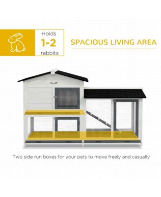 2-tier Wood Backyard Bunny Cage Small Animal House w/Ramp&Outdoor Run