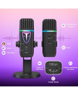 Microphone for iPhone,Noise Cancel USB Microphone for PC Computer Type C Phone,Touch Mute RGB Volume Echo Control Mic for ASMR Recording Streaming PS4/5 Discord Twitch Gaming Podcast YouTube