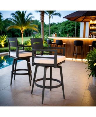 Modern 2-Piece Aluminum Swivel Bar Chair Set with Sunbrella Cushions