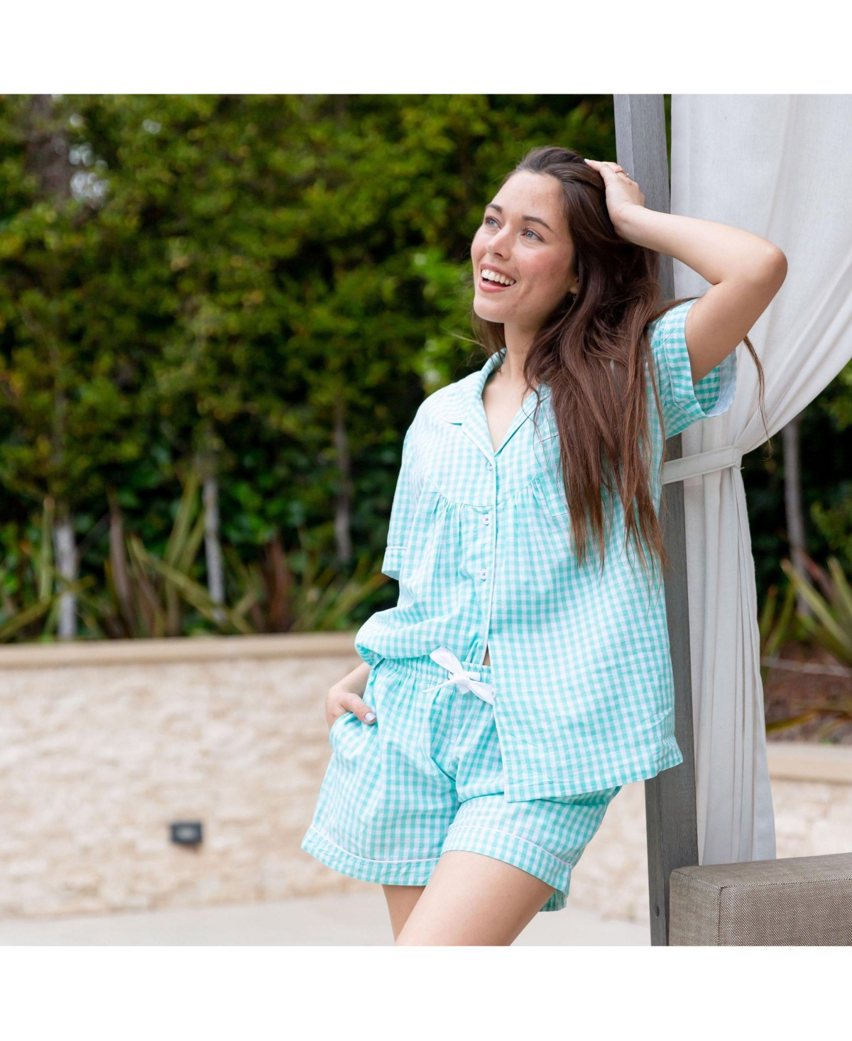 Sant and Abel Women's Hepburn Gingham Mint Short Pj Set