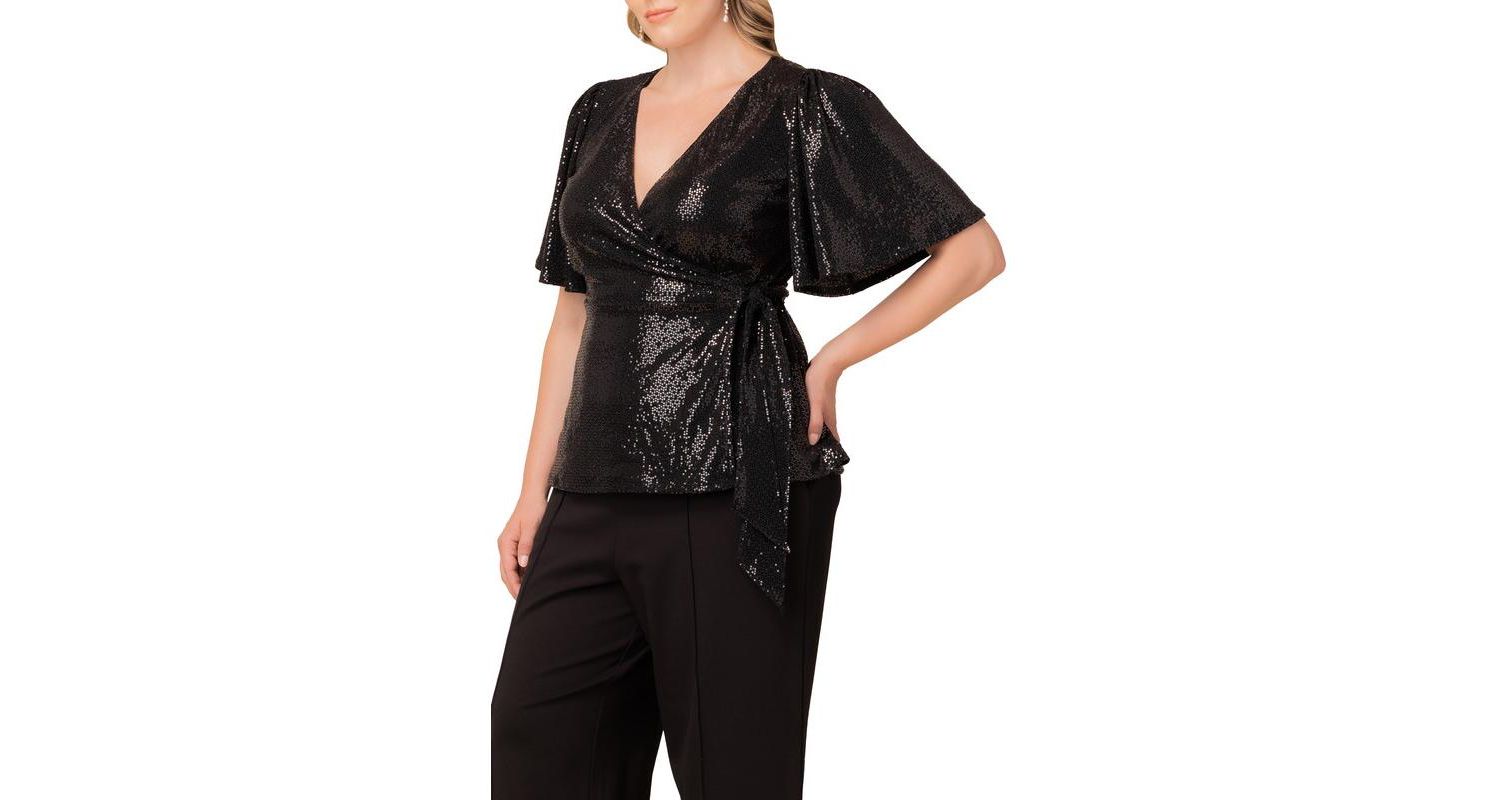 Plus Size Shimmering Sequin Wrap Top
