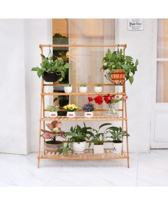 3 Tier Bamboo Hanging Folding Plant Shelf Stand Flower Pot Display Rack Bookcase