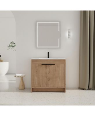 36 Inch Freestanding Vanity with White Ceramic Sink and Soft-Close Cabinet Doors