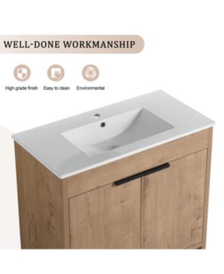 36 Inch Freestanding Vanity with White Ceramic Sink and Soft-Close Cabinet Doors