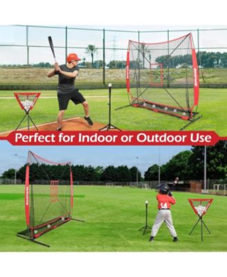 7x7ft Baseball & Softball Net - Pitching, Hitting & Batting Practice Set with Ball Collection System, Tee, 2 Strike Zones & Carry Bag