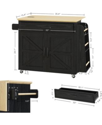 Kitchen Island Cart with Storage, Power Outlet and Drop Leaf, Black