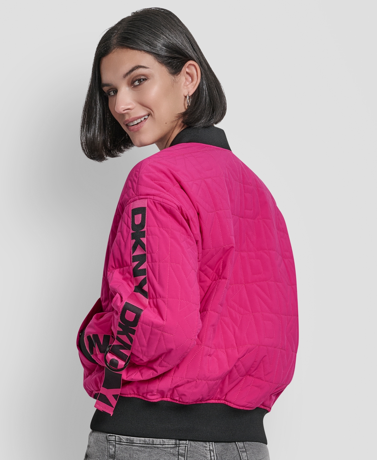 Dkny Women's Long-sleeve Quilted Bomber Jacket In Pink