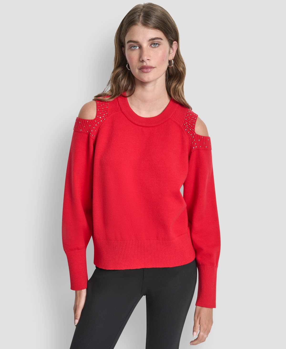 Dkny Women's Long Sleeve Shoulder Cutout Sweater In Red