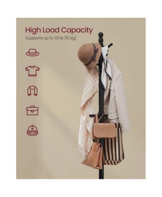 Adjustable Height Solid Wood Coat Rack with 10 Hooks for Entryway or Office