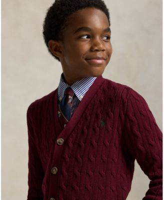 Big Boys Cable-Knit Cotton V-Neck Cardigan Sweater