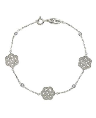 Suzy Levian Sterling Silver Sapphire Flower Station Bracelet