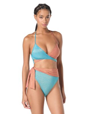 Vince Camuto Womens Wrap Front Bikini Top Sash Tie High Waist Bikini Bottoms In Blue